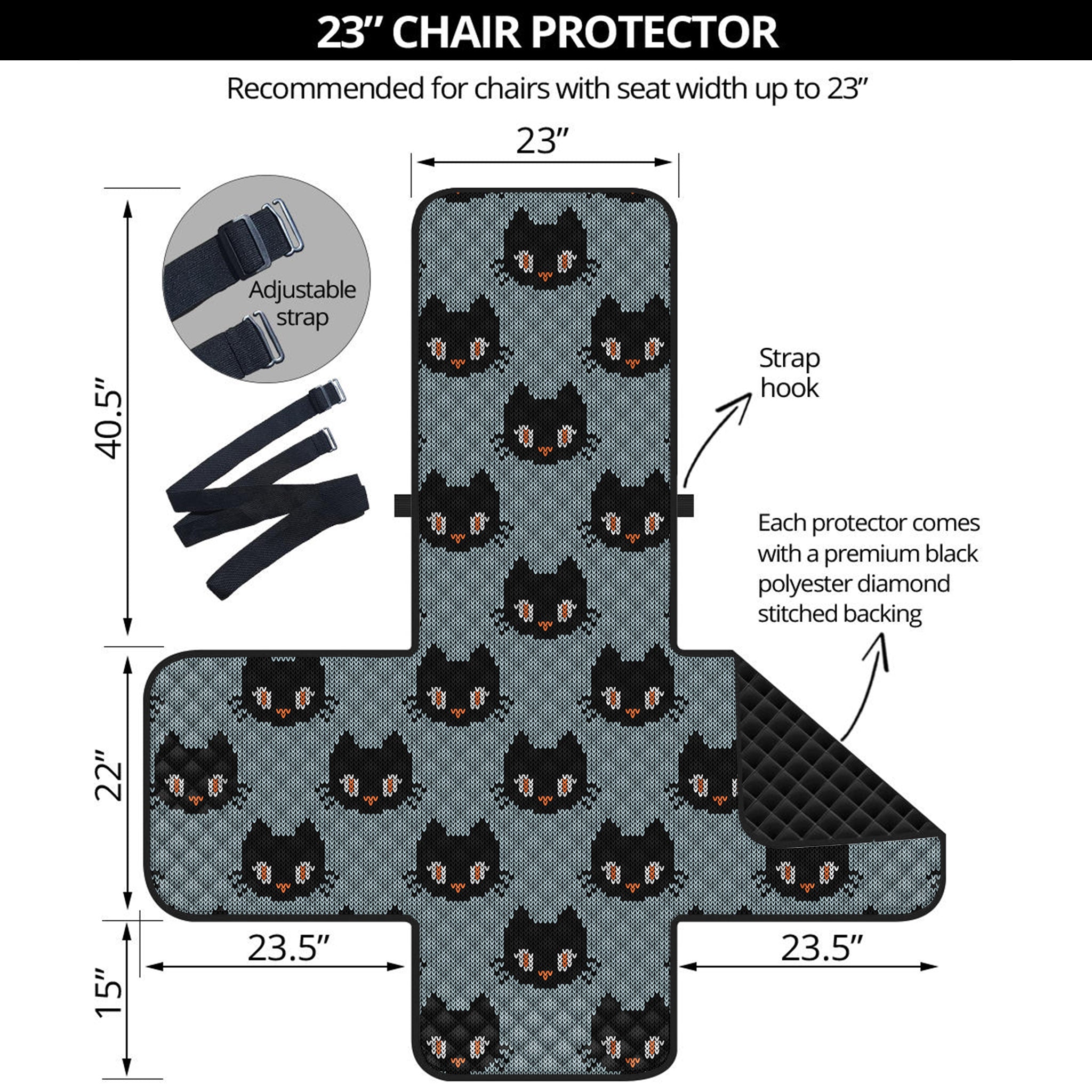 Black Cat Knitted Pattern Print Armchair Protector