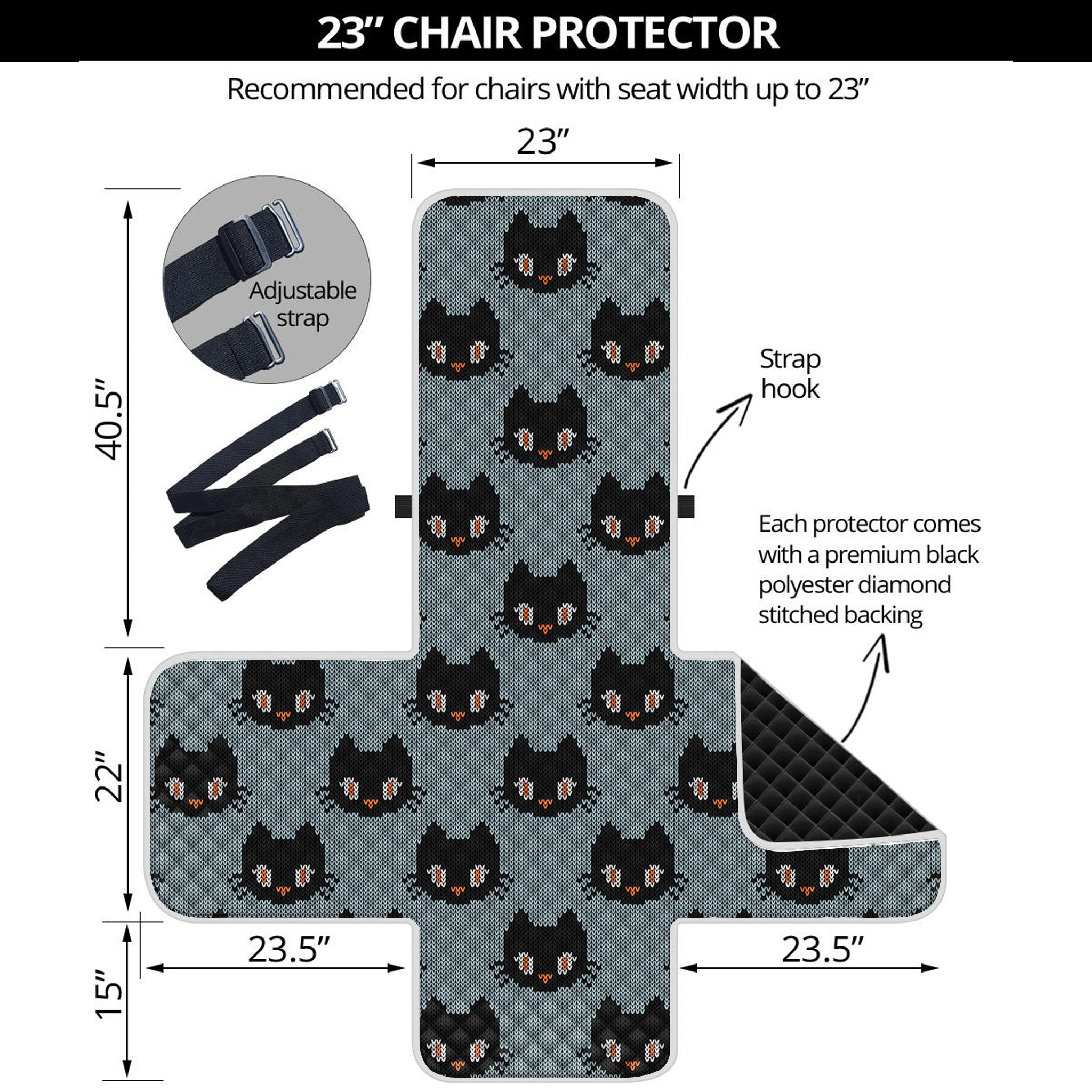 Black Cat Knitted Pattern Print Armchair Protector