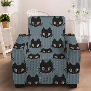 Black Cat Knitted Pattern Print Armchair Slipcover