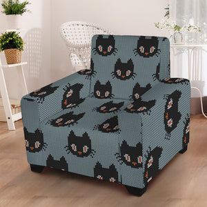 Black Cat Knitted Pattern Print Armchair Slipcover