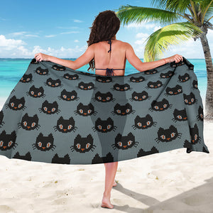 Black Cat Knitted Pattern Print Beach Sarong Wrap