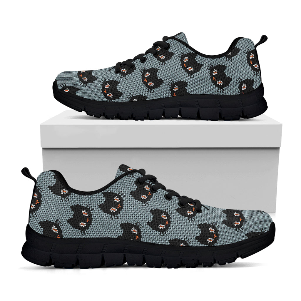 Black Cat Knitted Pattern Print Black Sneakers