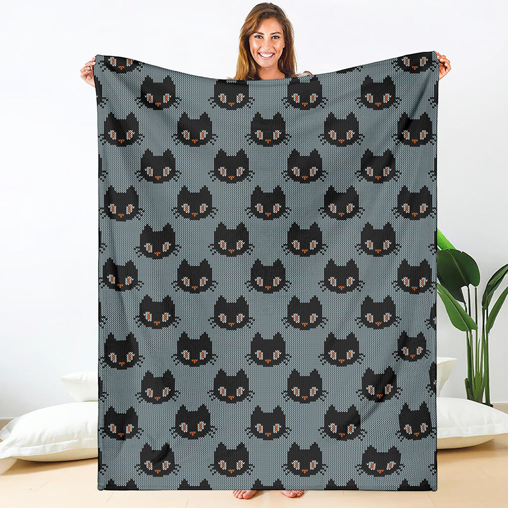 Black Cat Knitted Pattern Print Blanket