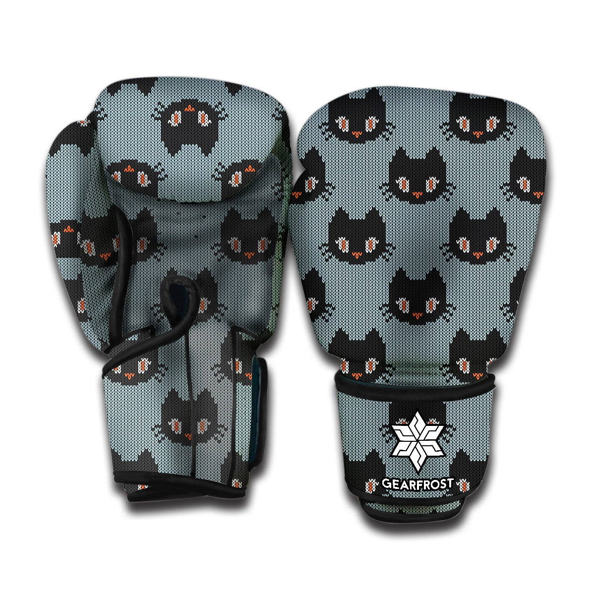 Black Cat Knitted Pattern Print Boxing Gloves