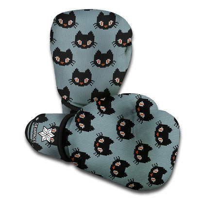 Black Cat Knitted Pattern Print Boxing Gloves