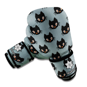 Black Cat Knitted Pattern Print Boxing Gloves