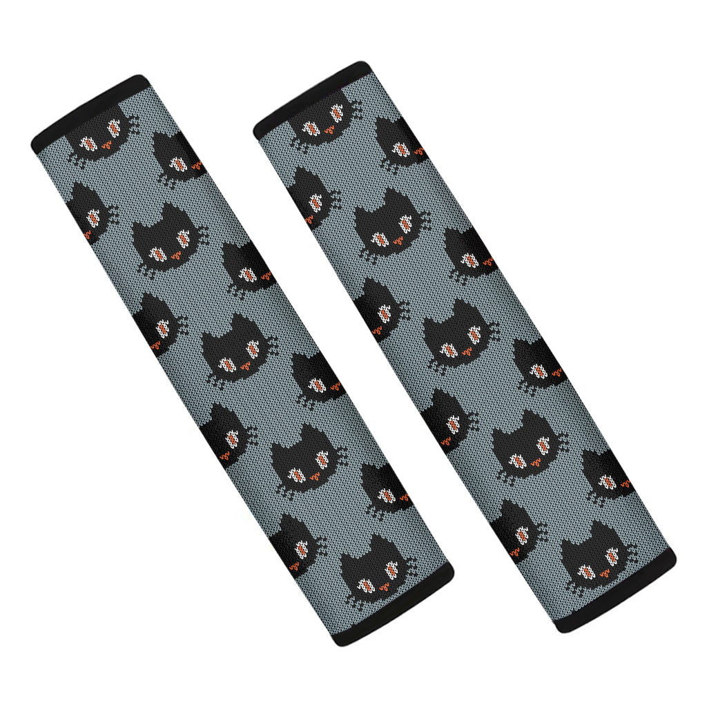 Black Cat Knitted Pattern Print Car Seat Belt Covers