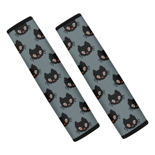 Black Cat Knitted Pattern Print Car Seat Belt Covers