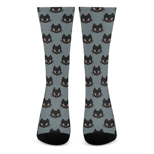 Black Cat Knitted Pattern Print Crew Socks