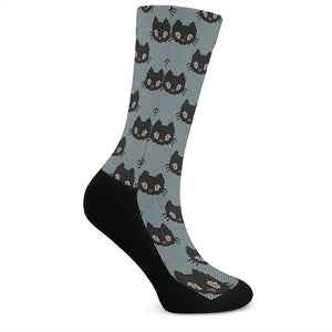 Black Cat Knitted Pattern Print Crew Socks