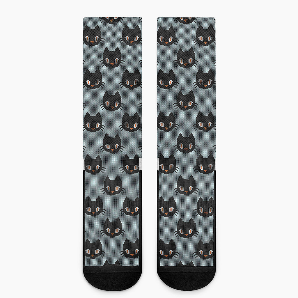 Black Cat Knitted Pattern Print Crew Socks