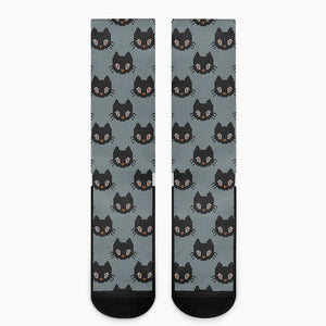 Black Cat Knitted Pattern Print Crew Socks