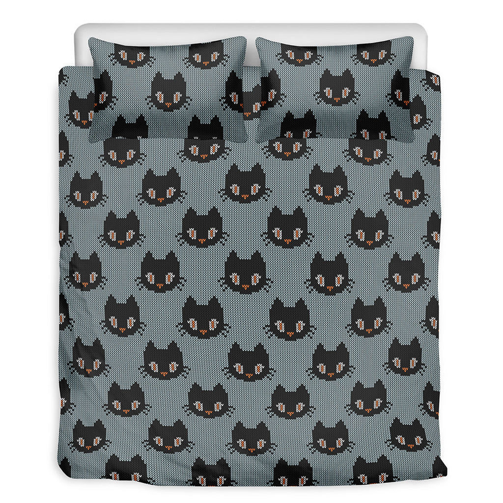 Black Cat Knitted Pattern Print Duvet Cover Bedding Set