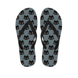 Black Cat Knitted Pattern Print Flip Flops