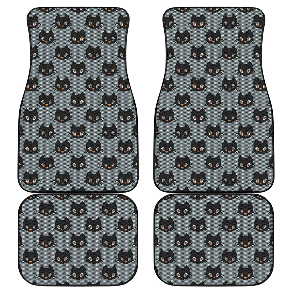 Black Cat Knitted Pattern Print Front and Back Car Floor Mats