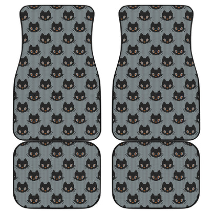 Black Cat Knitted Pattern Print Front and Back Car Floor Mats