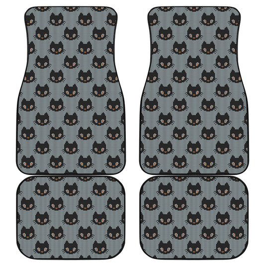 Black Cat Knitted Pattern Print Front and Back Car Floor Mats