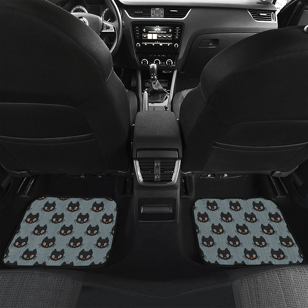Black Cat Knitted Pattern Print Front and Back Car Floor Mats