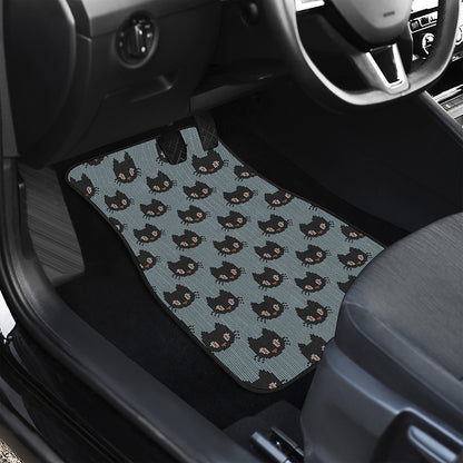 Black Cat Knitted Pattern Print Front and Back Car Floor Mats
