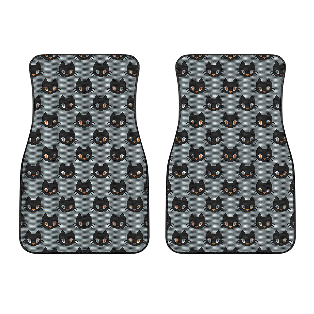 Black Cat Knitted Pattern Print Front Car Floor Mats