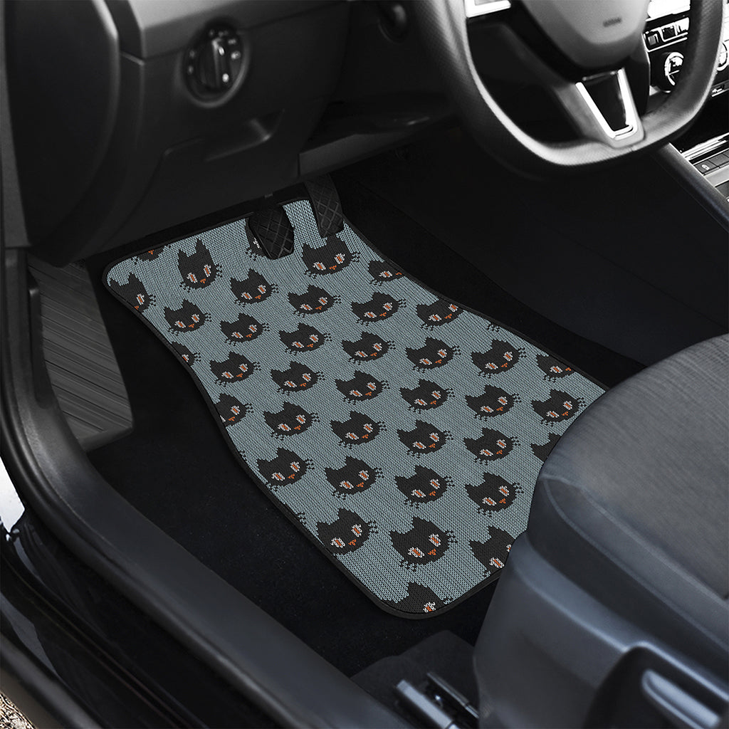 Black Cat Knitted Pattern Print Front Car Floor Mats