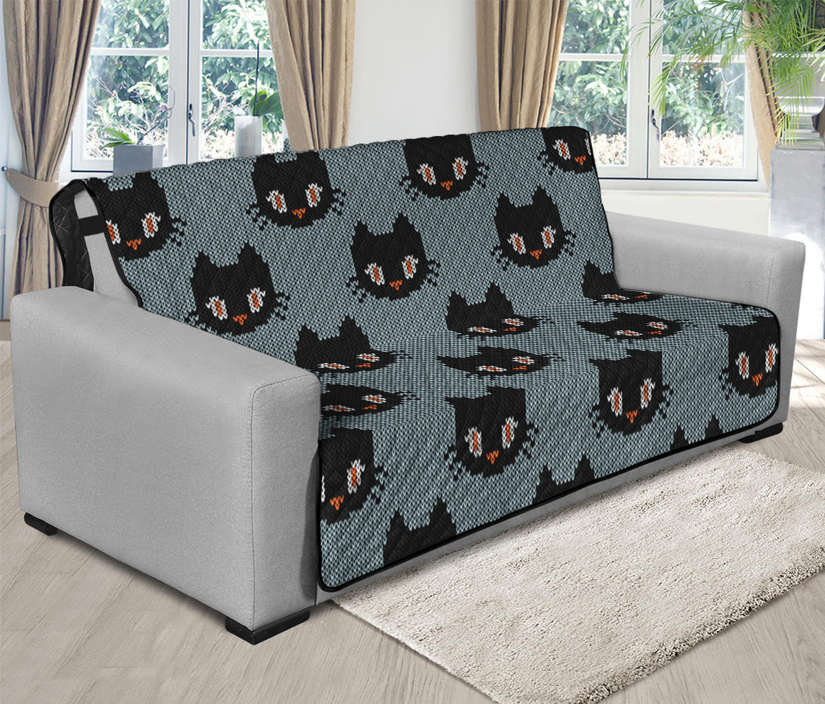 Black Cat Knitted Pattern Print Futon Protector