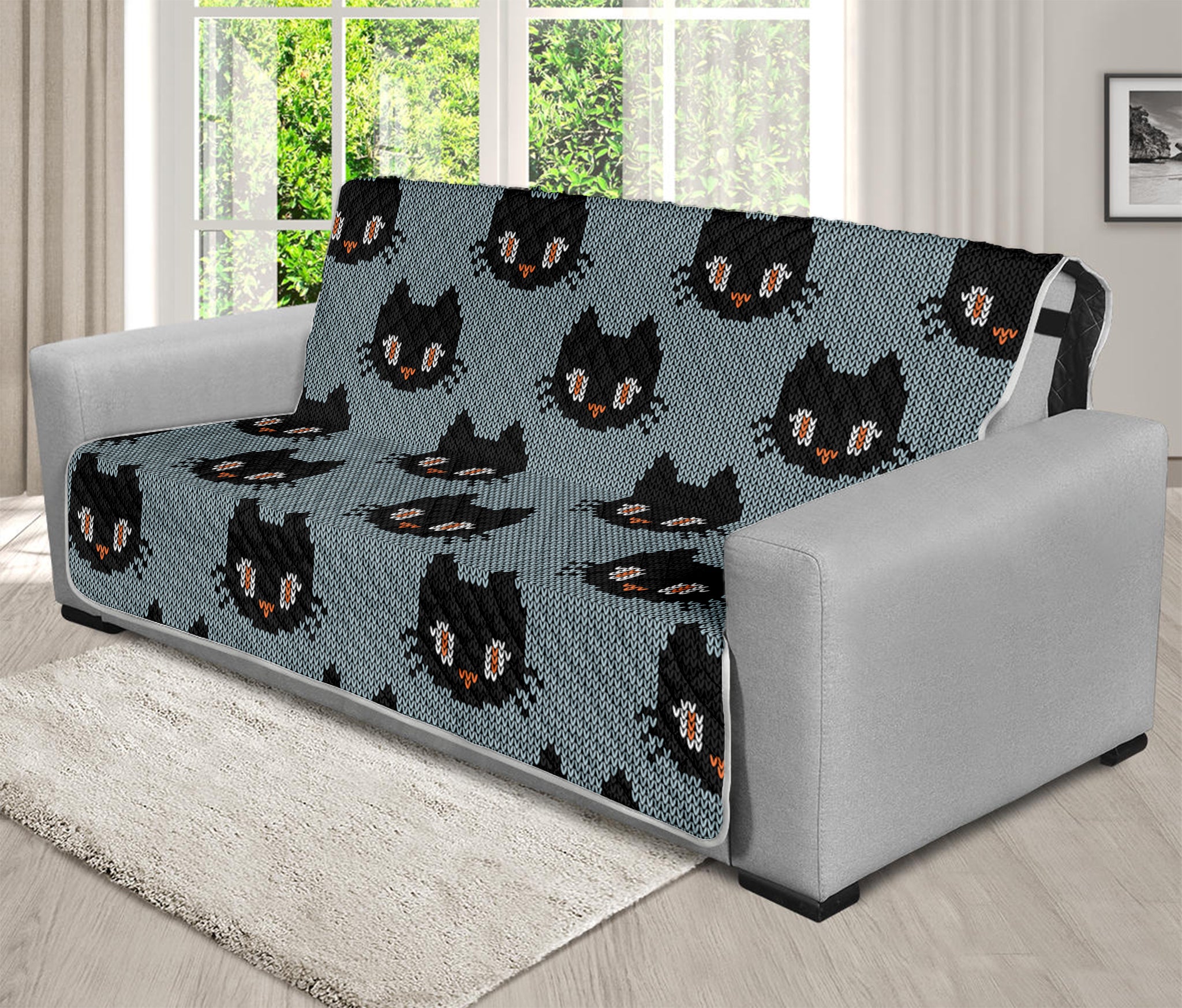 Black Cat Knitted Pattern Print Futon Protector