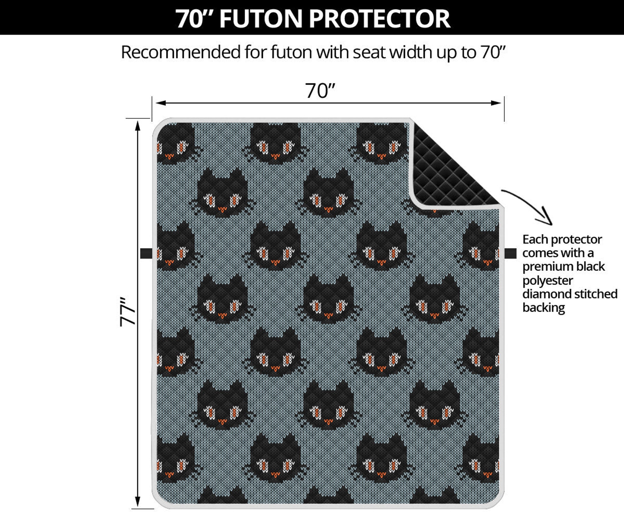 Black Cat Knitted Pattern Print Futon Protector