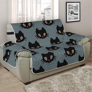 Black Cat Knitted Pattern Print Half Sofa Protector