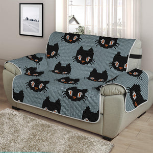 Black Cat Knitted Pattern Print Half Sofa Protector