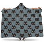 Black Cat Knitted Pattern Print Hooded Blanket