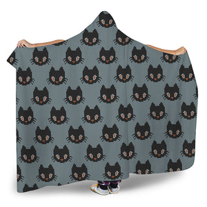 Black Cat Knitted Pattern Print Hooded Blanket