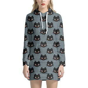 Black Cat Knitted Pattern Print Hoodie Dress