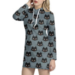 Black Cat Knitted Pattern Print Hoodie Dress