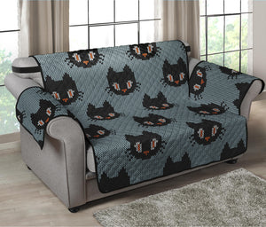 Black Cat Knitted Pattern Print Loveseat Protector