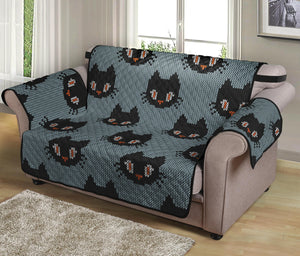 Black Cat Knitted Pattern Print Loveseat Protector