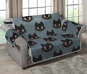 Black Cat Knitted Pattern Print Loveseat Protector