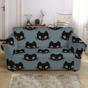 Black Cat Knitted Pattern Print Loveseat Slipcover