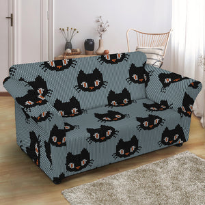 Black Cat Knitted Pattern Print Loveseat Slipcover