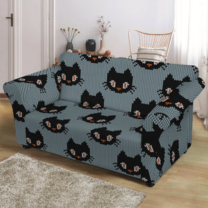 Black Cat Knitted Pattern Print Loveseat Slipcover