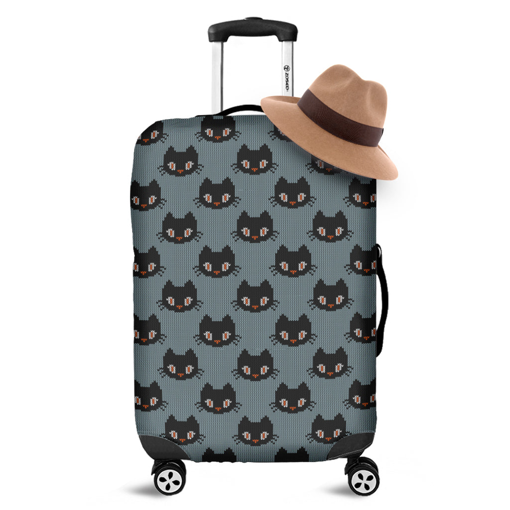 Black Cat Knitted Pattern Print Luggage Cover