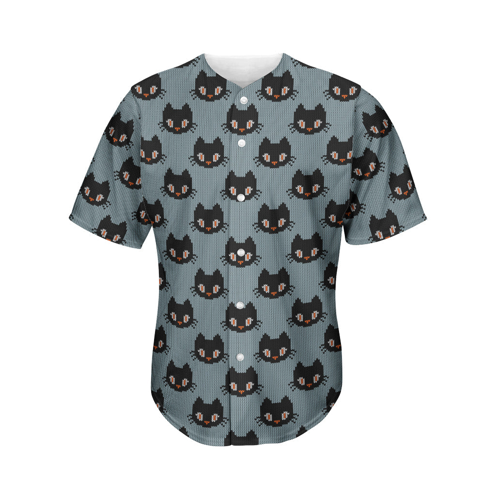 Black Cat Knitted Pattern Print Men's Baseball Jersey