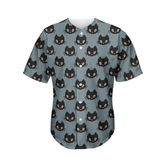 Black Cat Knitted Pattern Print Men's Baseball Jersey