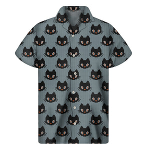 Black Cat Knitted Pattern Print Men's Short Sleeve Shirt