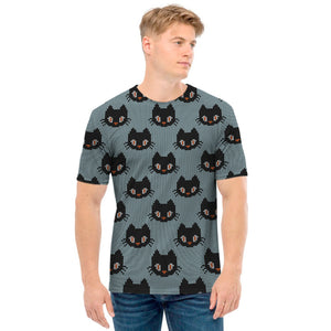 Black Cat Knitted Pattern Print Men's T-Shirt