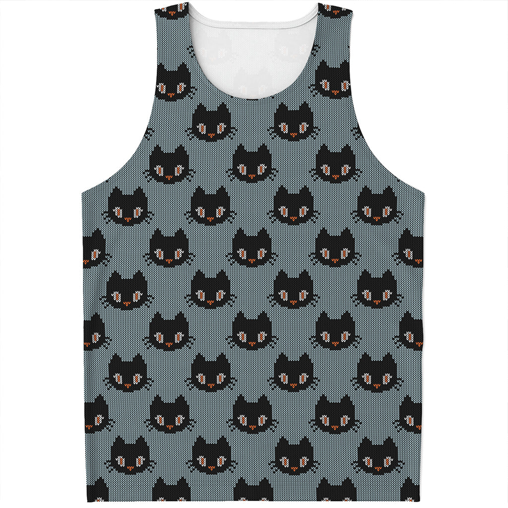 Black Cat Knitted Pattern Print Men's Tank Top