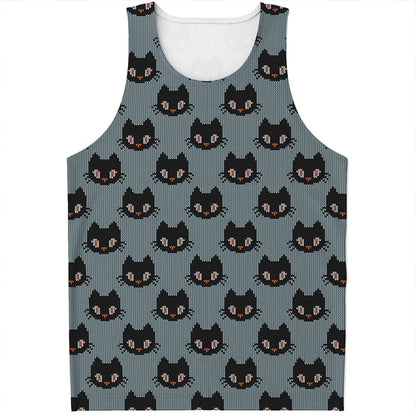 Black Cat Knitted Pattern Print Men's Tank Top