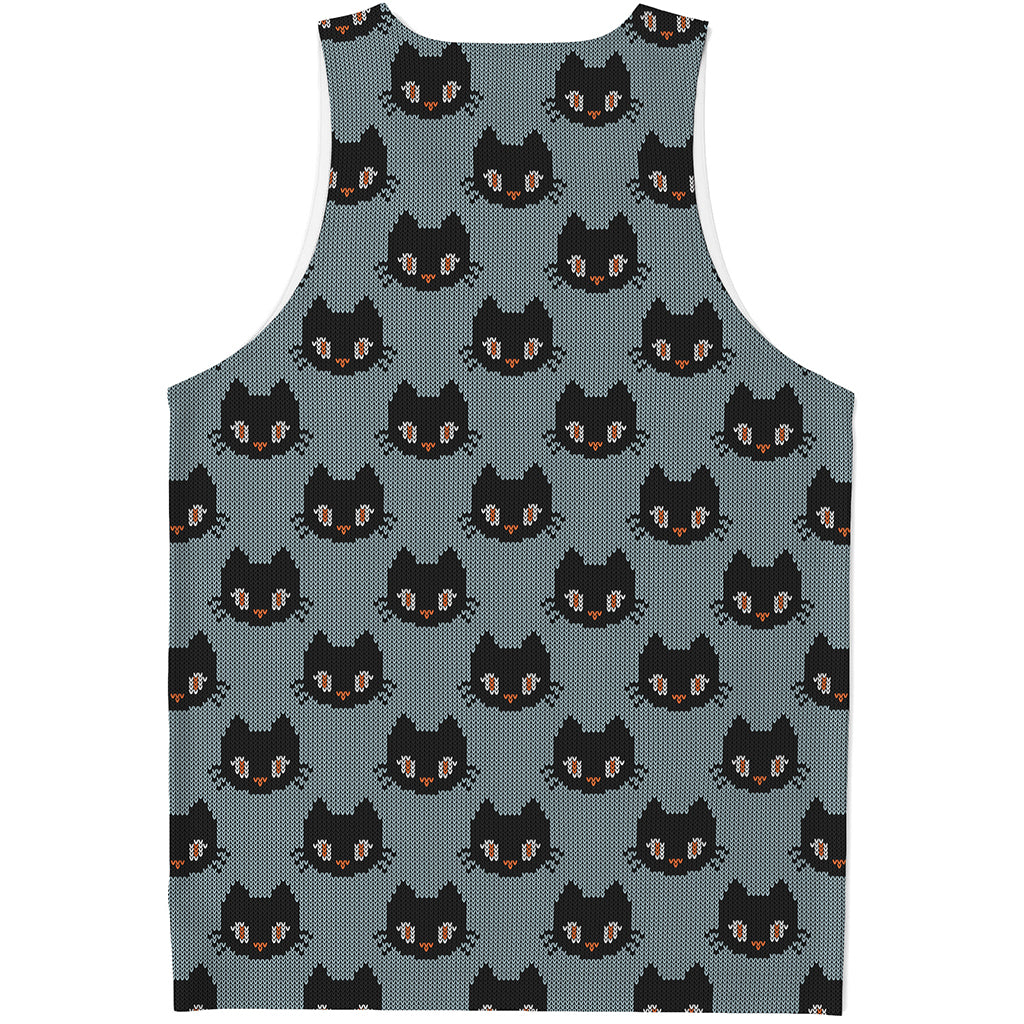 Black Cat Knitted Pattern Print Men's Tank Top