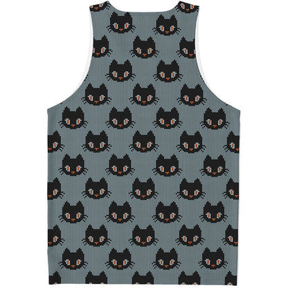 Black Cat Knitted Pattern Print Men's Tank Top