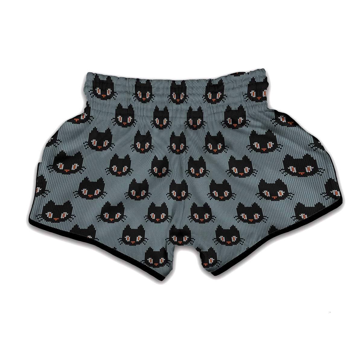 Black Cat Knitted Pattern Print Muay Thai Boxing Shorts